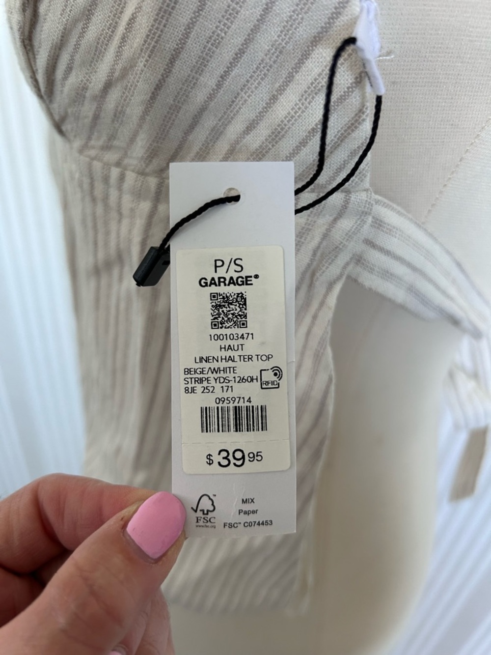 GARAGE Linen Halter Top Beige & Cream Stripe Top Tie Back Women’s Size Small NWT - Picture 10 of 10